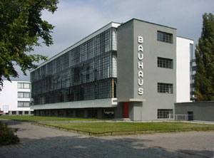 The original Bauhaus building, a factory building with a glass curtain wall.