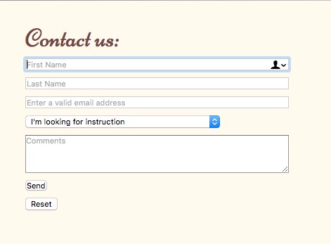 Form with input widths specific to text and email so doesn't include reset button