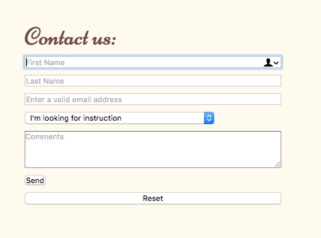 Form with input and textarea widths set