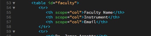 code for table header row