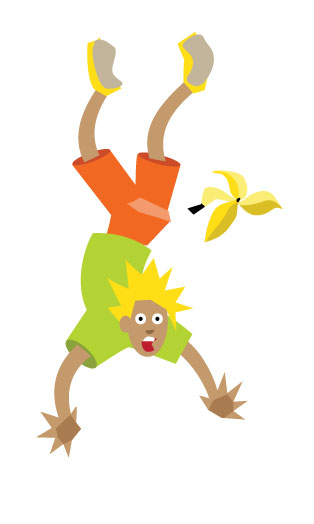 Boy slips and flies through the air